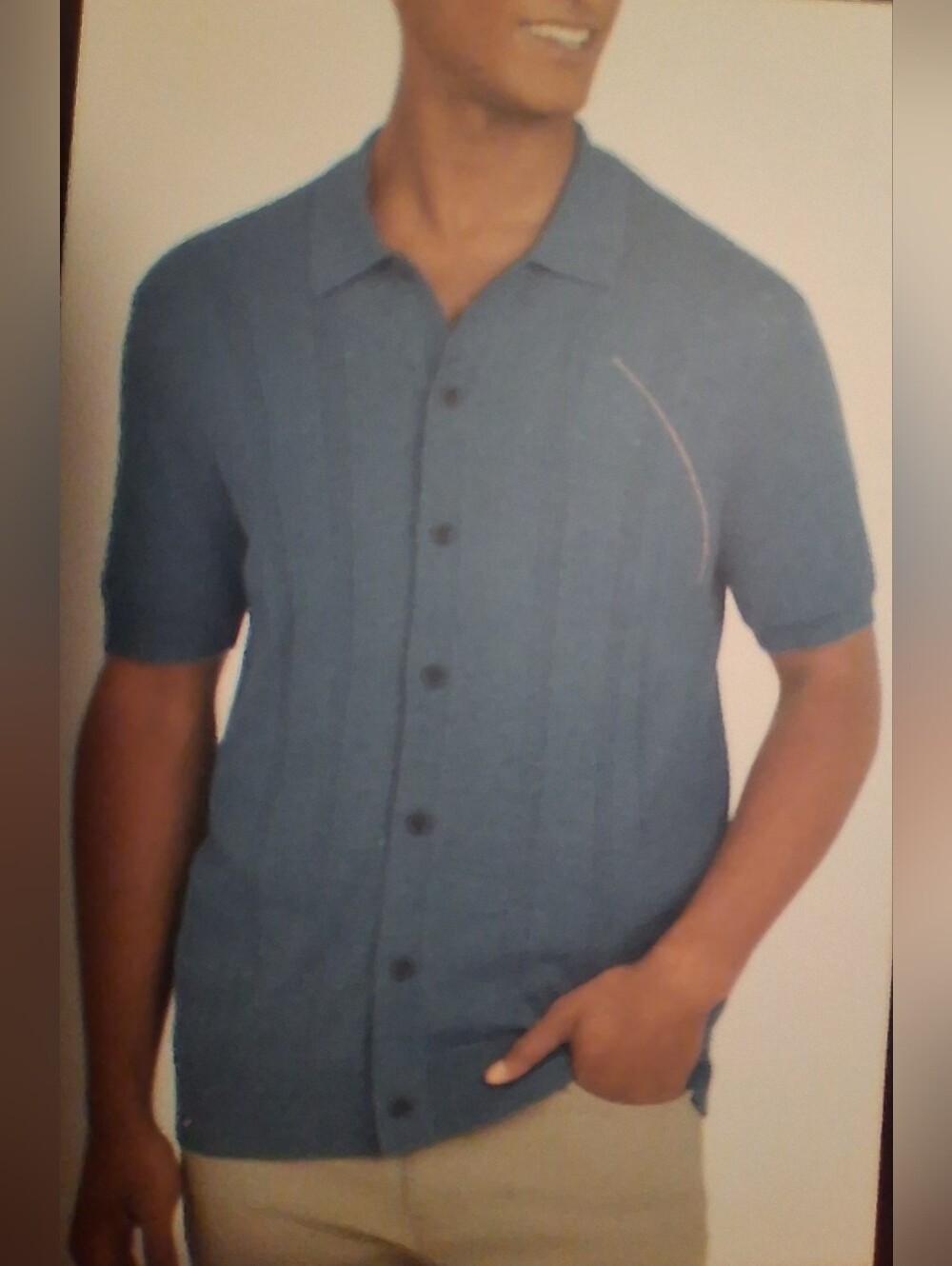 Donna Karen DKNY XXL Men’s Blue Short-Sleeve Button Front Polo Sweater Shirt NWT